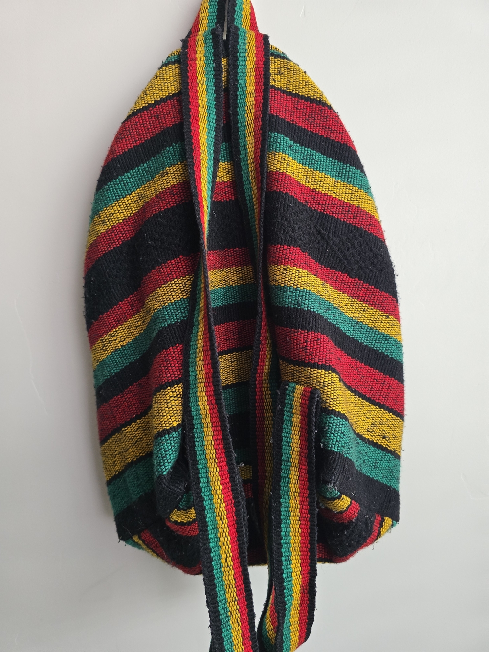 Striped Multicolor Woven Backpack - Black, Red, Green, Yellow - Picture 5 of 6